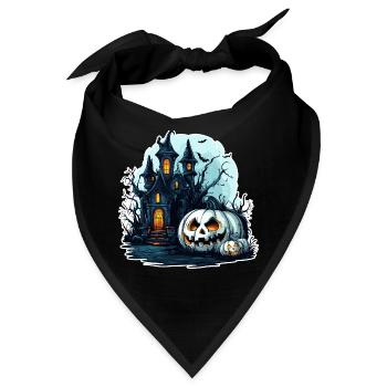 Spukhaus mit leuchtenden Kürbissen - Bandana - Schwarz - Vorne