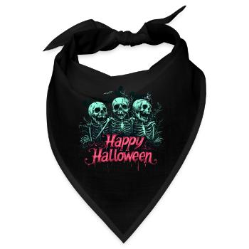 Gruselige Skelette, pink "Happy Halloween" - Bandana - Schwarz - Vorne