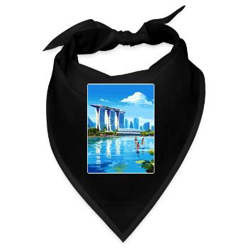 Marina Bay Sands Singapur Reiseposter Souvenir - Bandana - Schwarz - Vorne