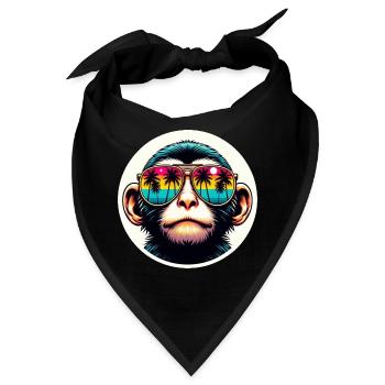 Affe Brille Palmen bunt - Bandana - Schwarz - Vorne