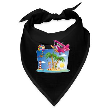 Sonne, Insel, Flugzeug, Palmen, Heißluftballon - Bandana - Schwarz - Vorne