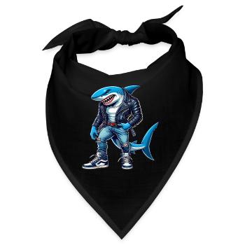 Cooler Hai im Lederjacken-Design - Bandana - Schwarz - Vorne
