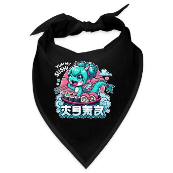 Drache Maki Sushi Kawaii Geschenk - Bandana - Schwarz - Vorne
