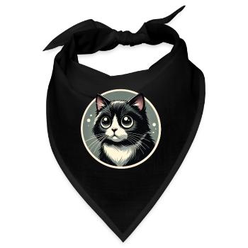 Schwarzweiße Katze im Comicstyle - Bandana - Schwarz - Vorne