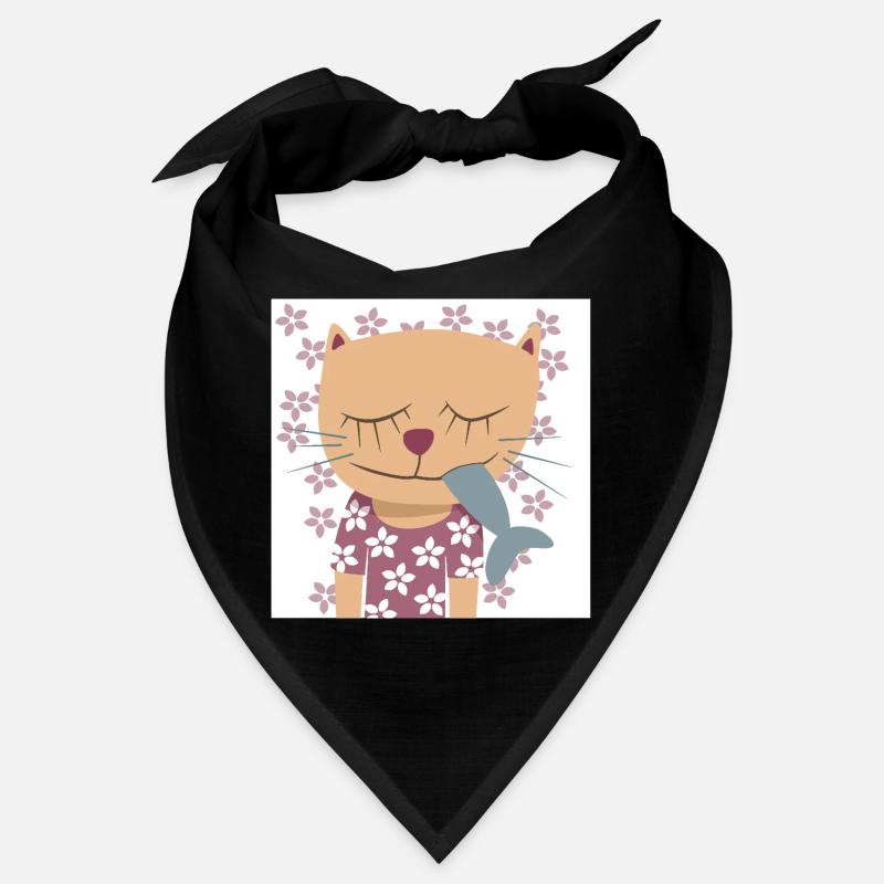 Chat Fleurs Affiche Printemps Pépinière Poisson - Bandana - noir