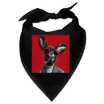Hase mit Sonnenbrille vor rotem Hintergrund - Bandana - Schwarz - Vorne