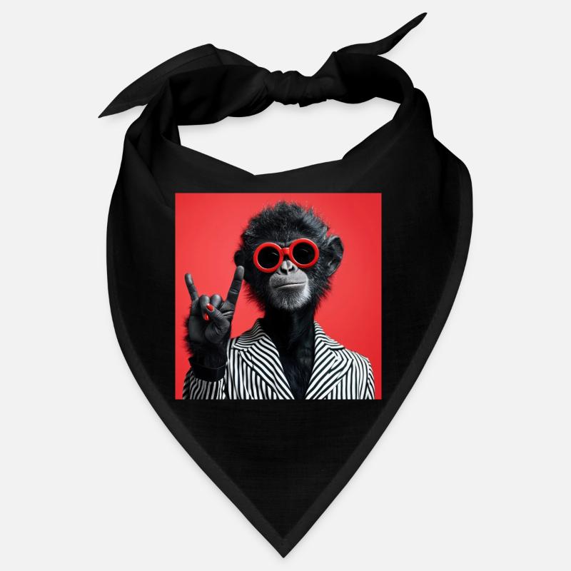 Monkey in red sunglasses making rock gesture Bandana