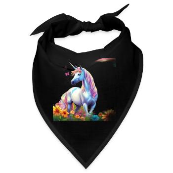 Himmlisches Einhorn im Blumenfeld mit Schmetterlin - Bandana - Schwarz - Vorne