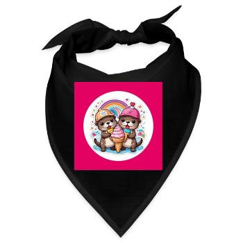 Zwei Otter mit bunter Eistüte - Bandana - Schwarz - Vorne