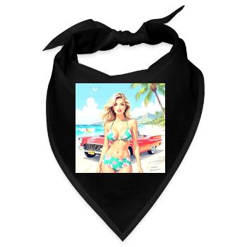 Frau am Strand mit Oldtimer - Bandana - Schwarz - Vorne