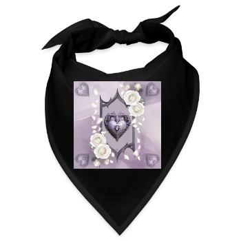 Ornamentales Herz mit weißen Rosen - Bandana - Schwarz - Vorne