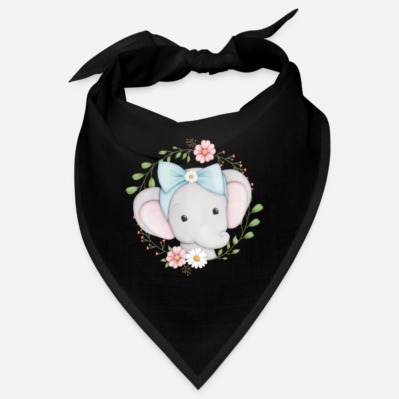 petit éléphant mignon dans une couronne de fleurs Bandana
