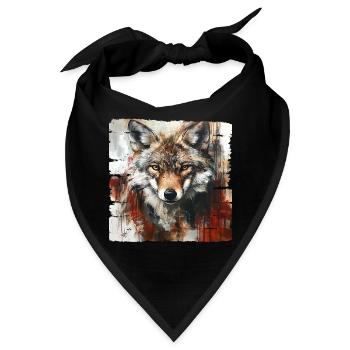 Ausdrucksstarker Wolfporträt Kunstdesign - Bandana - Schwarz - Vorne