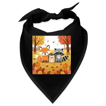 Herbstliche Waldtiere Illustration - Bandana - Schwarz - Vorne