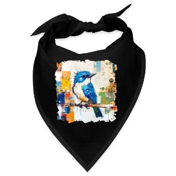 Blauer Vogel im Farbblock-Abstract - Bandana - Schwarz - Vorne