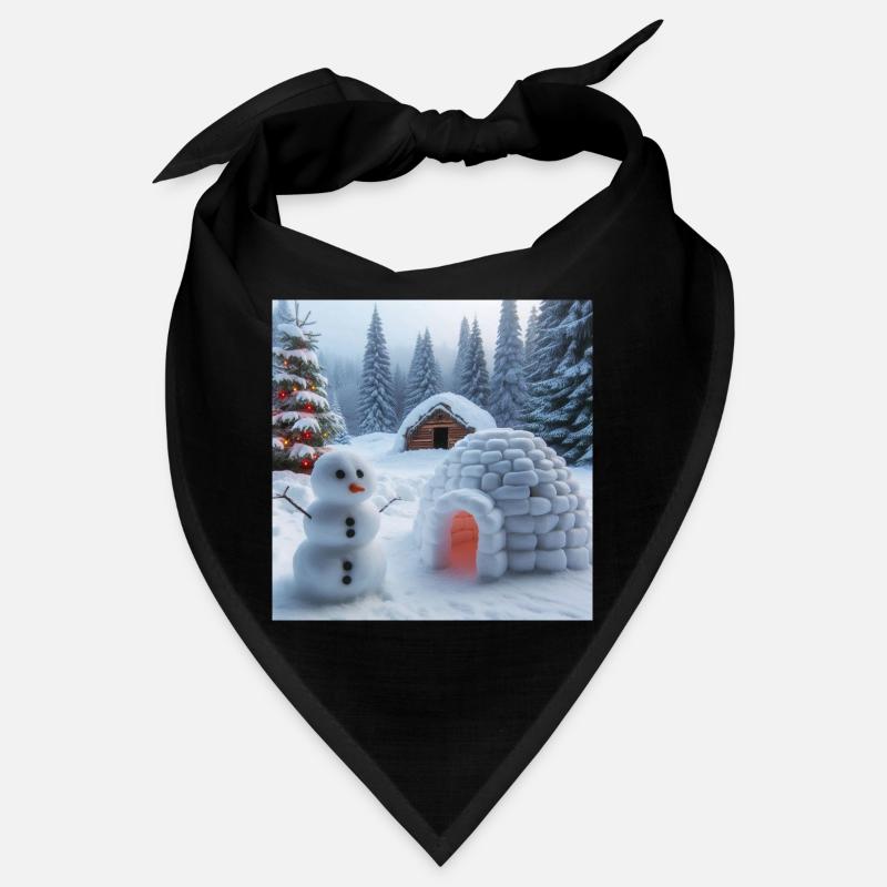 Winter landscape with snowman and igloo Bandana