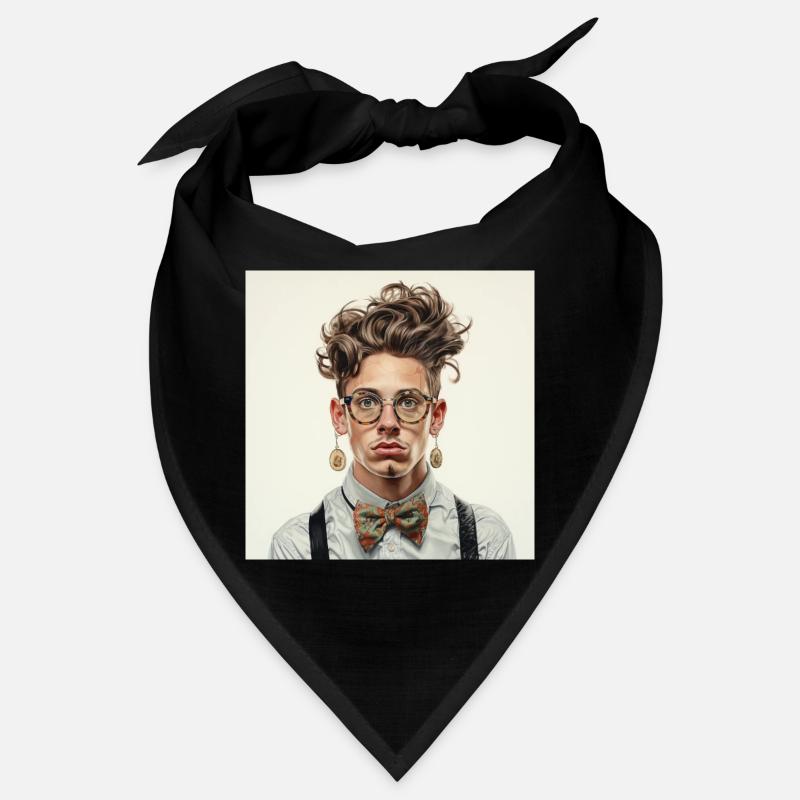 Vintage Nerd Portrait with Bowtie Glasses Bandana