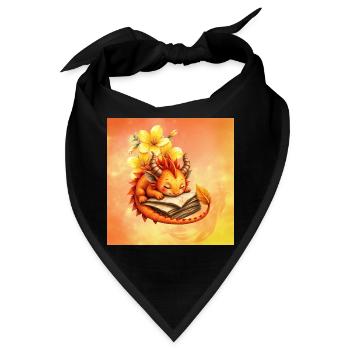 Verschlafener Drache auf geblümtem Buch - Bandana - Schwarz - Vorne