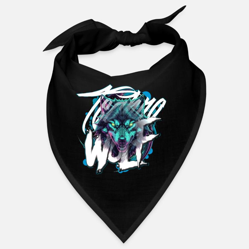Neon Techno Wolf Head–Rave Wolf - Bandana - Schwarz