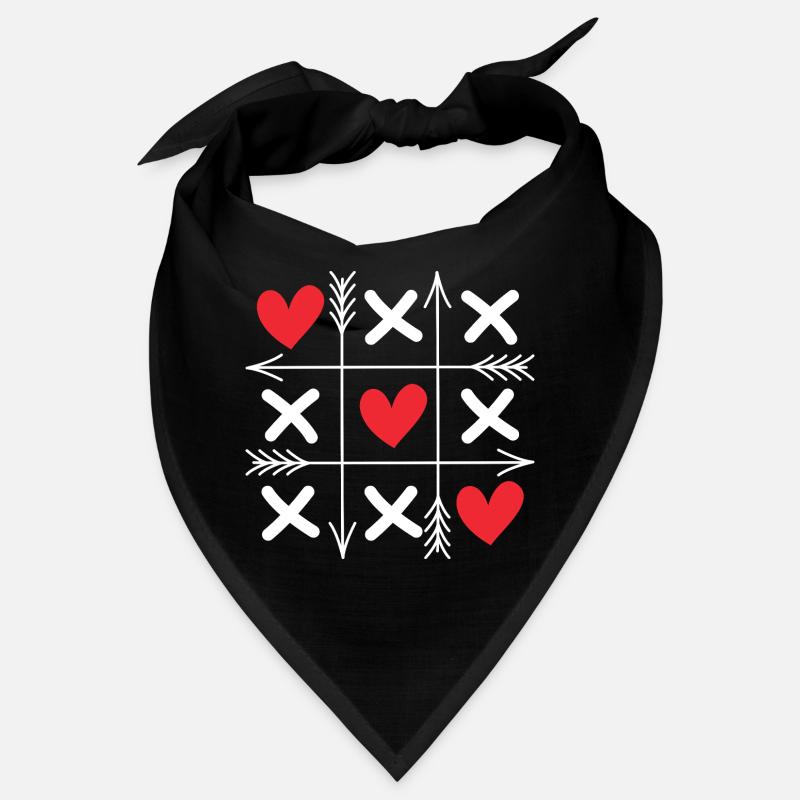 Tic Tac Toe Hearts Cute Matching Couples Valentine - Bandana - black