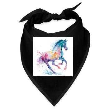 Regenbogen-Aquarellpferd - Bandana - Schwarz - Vorne
