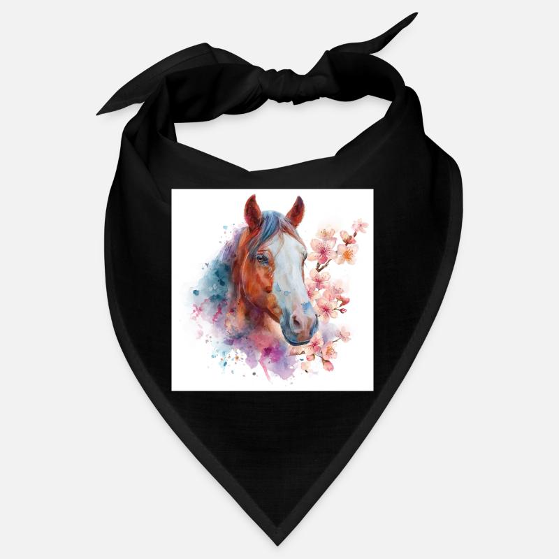 Cheval aquarelle avec des fleurs Bandana