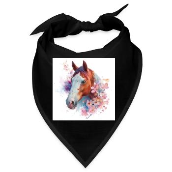 Aquarell Pferdeblüte - Bandana - Schwarz - Vorne