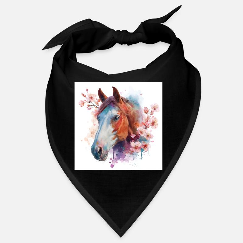 Aquarelle Cheval et Fleurs Bandana