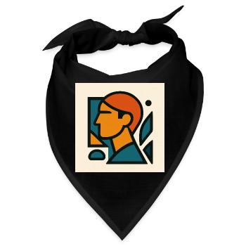 Blau-Orange-Geometrisches Porträt - Bandana - Schwarz - Vorne