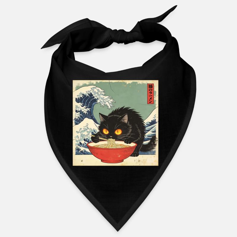 Japan Cat Ramen Noodles Retro Wave Pattern Bandana