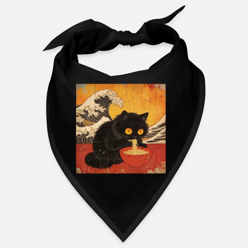 Japan Cat Ramen Noodles Retro Wave Pattern Bandana