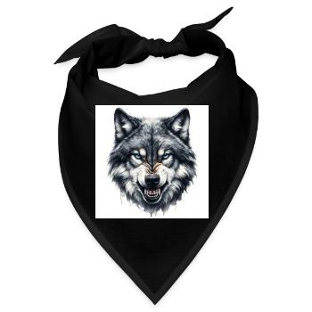 Blauer Wolfkopf Aquarell - Bandana - Schwarz - Vorne
