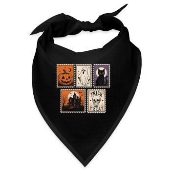 Halloween Gruslige Briefmarken Kürbis Geist Katze  - Bandana - Schwarz - Vorne
