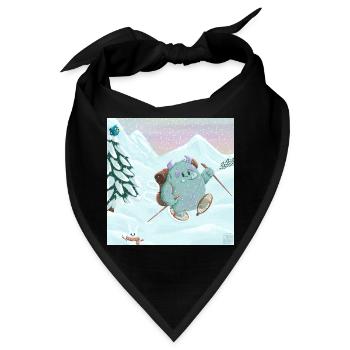 Yeti Skifahrer im Winterwald mit Schneehase - Bandana - Schwarz - Vorne