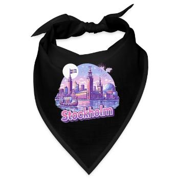 Stockholm Skyline Pink – Stolz & Souvenir Spruch - Bandana - Schwarz - Vorne
