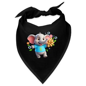 Süßer Elefant mit Erdnüssen – Buchstabe E - Bandana - Schwarz - Vorne