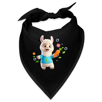 Lustiges Alpaka mit Karotte – Kinder Tiermotiv - Bandana - Schwarz - Vorne