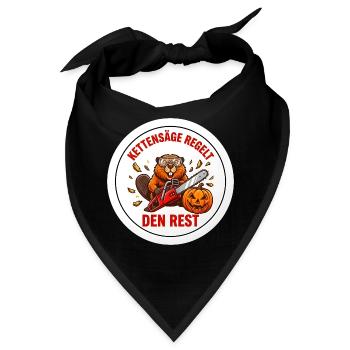 Kettensäge Kürbis Biber Holzfäller Forst T-Shirt - Bandana - Schwarz - Vorne