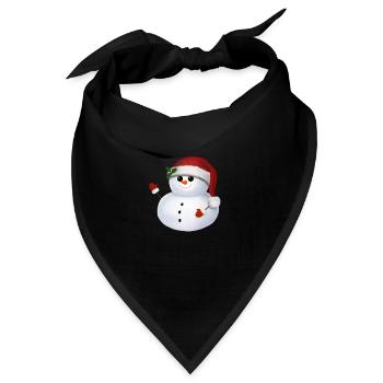 Schneemann mit Weihnachtsmütze - Winkend - Bandana - Schwarz - Vorne