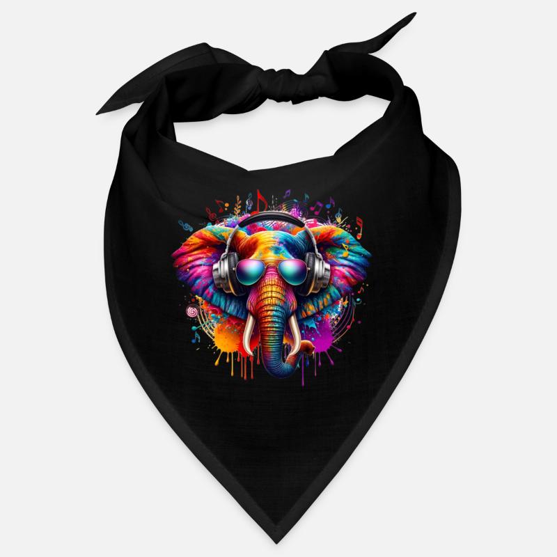Éléphant coloré avec des écouteurs Bandana