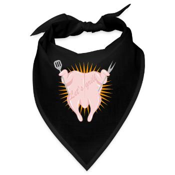 Rohes Hänchen mit Grillbesteck-Lustiges Grillmotiv - Bandana - Schwarz - Vorne