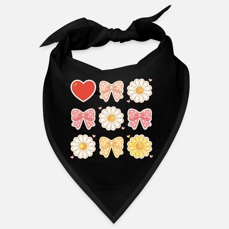 Pastel Daisy Bows Heart Pattern Bandana
