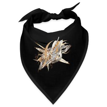 kunstvolles filigranes Motiv aus Bänder und Federn - Bandana - Schwarz - Vorne
