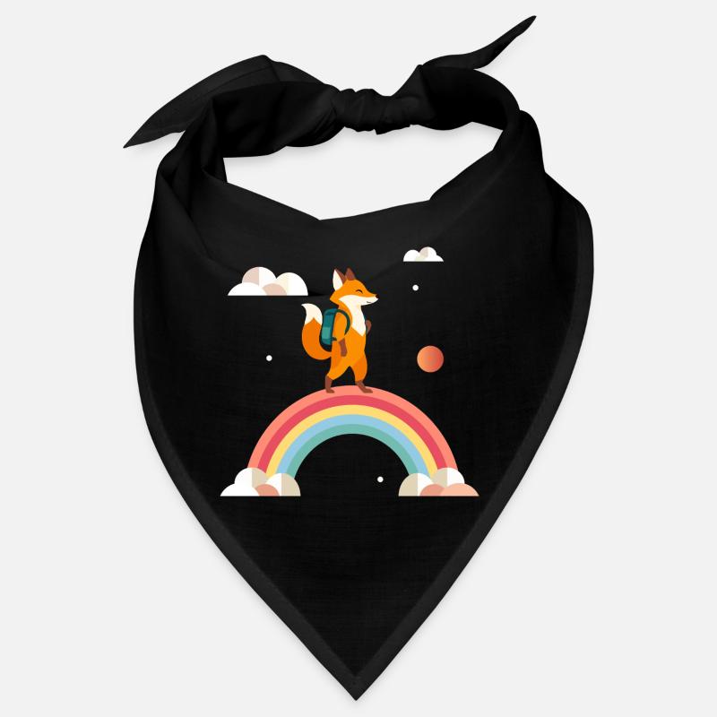 Fröhlicher Fuchs mit Rucksack auf Regenbogen Bandana