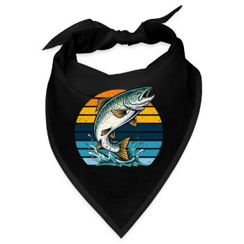 Lachs Angeln Fischen Angler Retro Vintage Natur - Bandana - Schwarz - Vorne