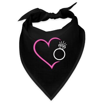 Herz mit Diamantring Ehering Ring Hochzeit Braut - Bandana - Schwarz - Vorne