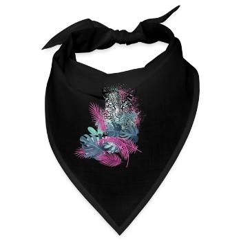 leopard, katze,wildkatze,malerei,blätter,dschungel - Bandana - Schwarz - Vorne
