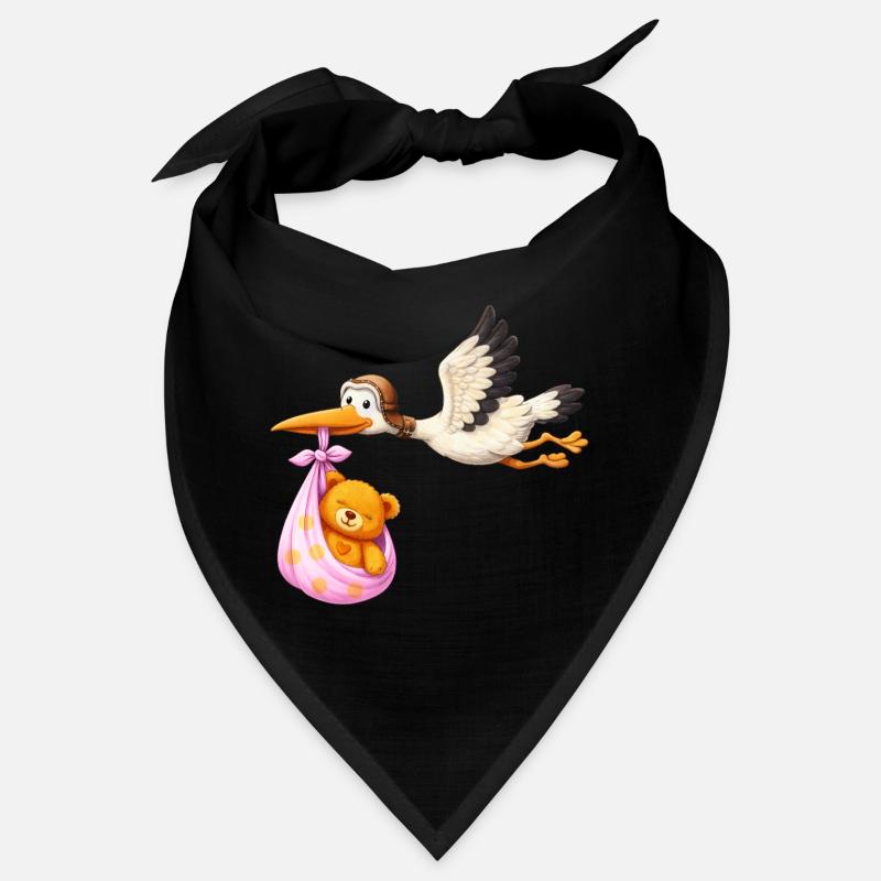 Baby Mädchen Storch mit Teddy im Tuch Geschenk Bandana