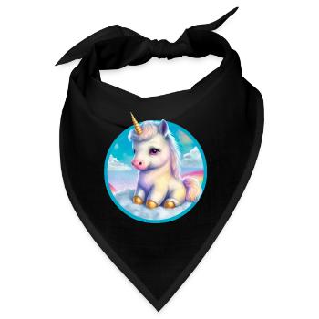 Sitzendes Baby-Einhorn in Wolken - Bandana - Schwarz - Vorne