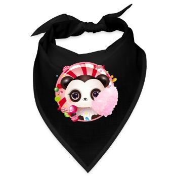 niedlicher Panda Bär mit Zuckerwatte & Süßigkeiten - Bandana - Schwarz - Vorne